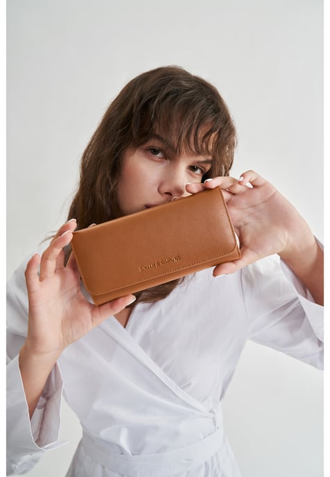 Leather Long Flap Over Closing Purse