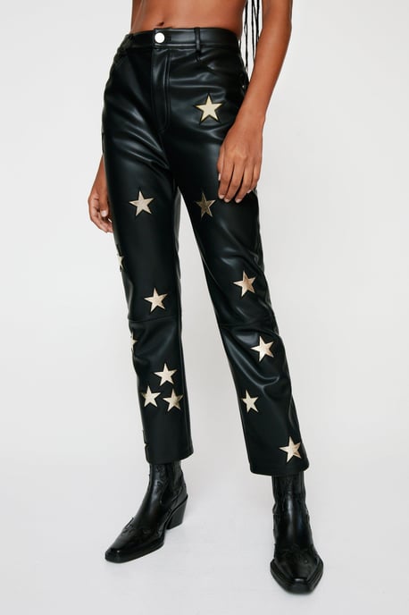Premium Metallic Star Faux Leather Trousers