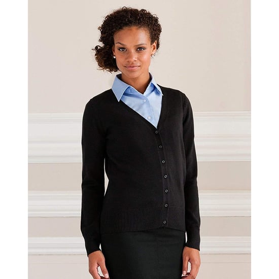 Russell Collection Ladies/Womens V-neck Knitted Cardigan (Charcoal Marl)