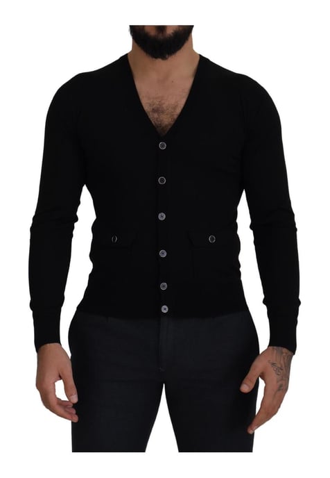 Dolce & Gabbana Herren schwarzer Wollknopf-Down Cardigan Pullover - Image 1