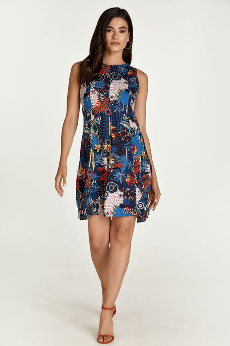 Cloche-Kleid mit Blumendruck in Marineblau - Image 1