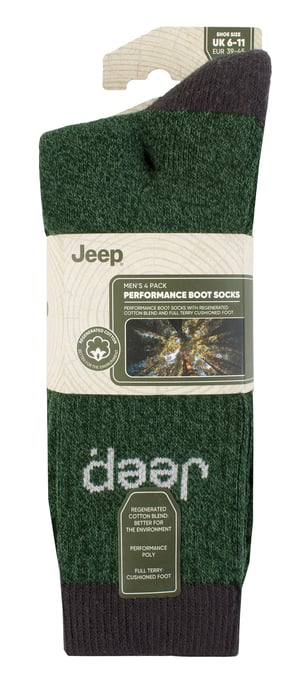 Mens Recycled Cotton Socken | Jeep | 4 Pack dicken Strick voll gepolstert Boot Socken - Grün / Charcoal - Image 2