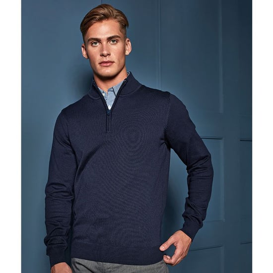 Premier Herren 1/4 Zip Strick Sweater (Marineblau) - Image 2