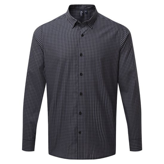 Premier Mens Maxton Check Langarmhemd (Stahl/Schwarz) - Image 1