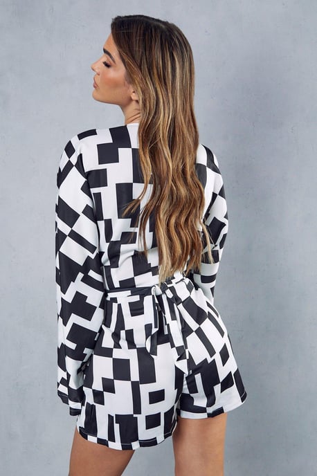 Monochrome Abstract Satin Print Playsuit