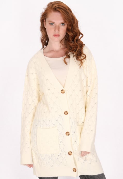 Dreimaster Cardigan Damen Wollweiss Melange - Image 3