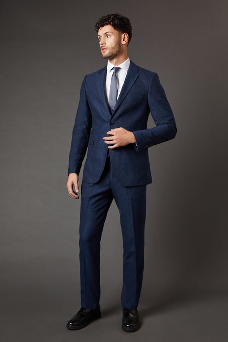 Navy Tweed Look Tailored Fit Suit Jacket