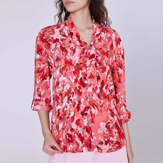 Bluse mit Ascot-Krawatte und abstraktem Druck - Image 5