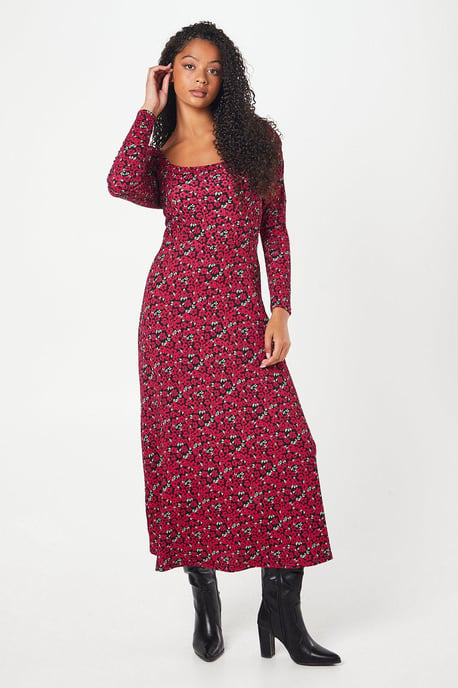 Tall Ditsy Floral Square Neck Midi Dress