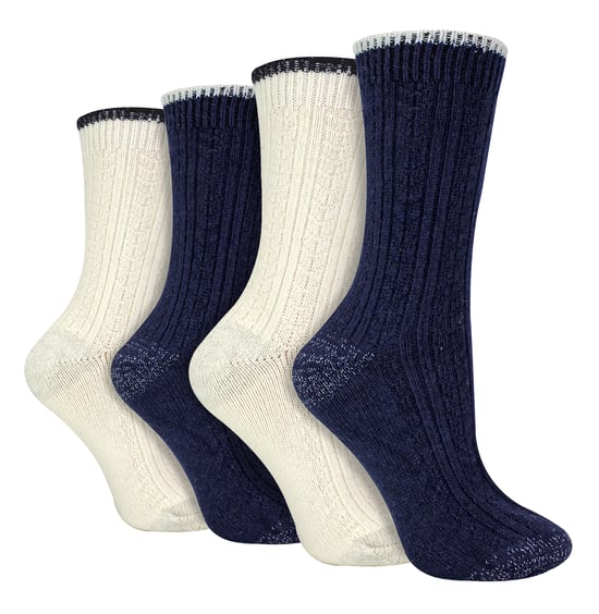 4er Pack Damen Kabelstrick Socken | Wildfeet | Lurex Glitzer Socken für Frauen - Blau/Creme - Image 1