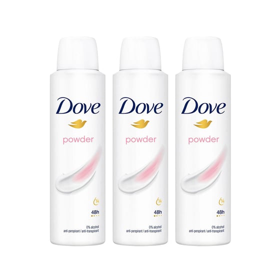 Dove Powder Anti-Perspirant with 48H Sweat Protection Deo for Women 150ml, 3pk - Image 1