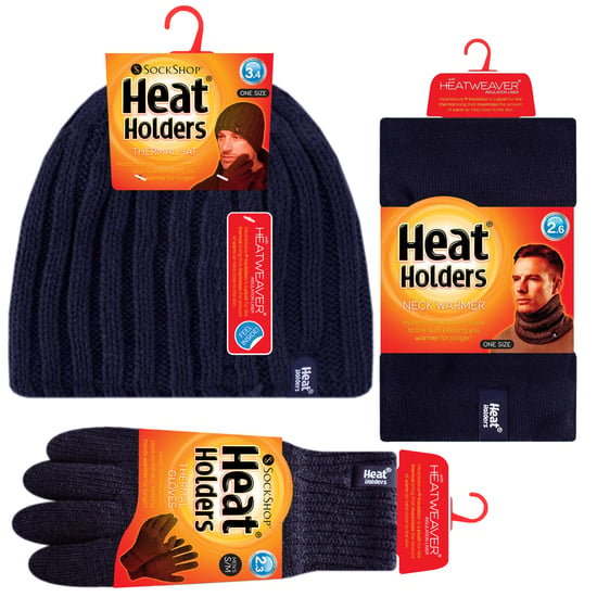 Herren Mütze, Halswärmer & Handschuhe Set | Wärmehalter | Winter gestrickt warme Accessoires Set - Navy - Image 2