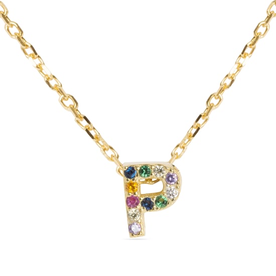 Luxenter Sterling Silver 925 necklace with Multicoloured Zirconia finished in 18K yellow gold - Alphabet
