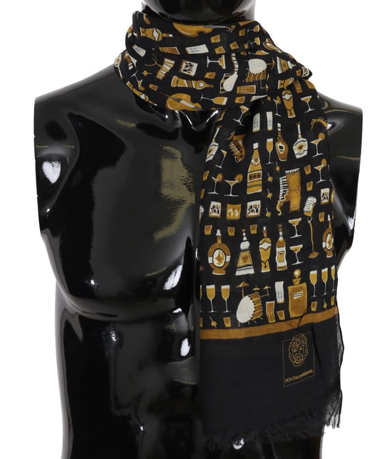 Dolce & Gabbana Écharpe pour hommes en cachemire modal bleu imprimé cocktail - Image 2