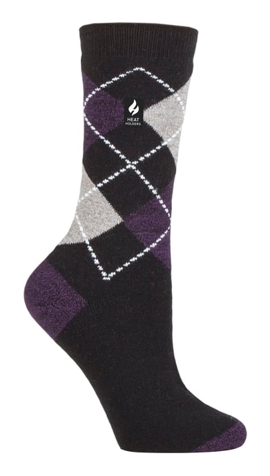 Heat Holders Damen Ultra Lite Thermal Brushed Inner Yarn Design Socken Schwarz/Lila (Valletta) - Image 1