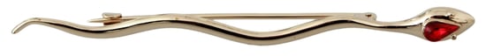 Dolce & Gabbana Goldfarbene Messing-Schlangen-Rote Kristall-Marken-Reversnadel Brosche - Image 1