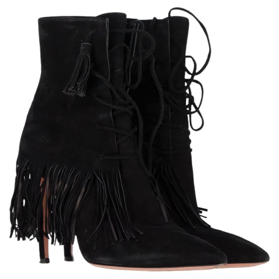 Aquazzura Mustang 105 Fransen Stiefeletten aus schwarzem Wildleder - Image 2