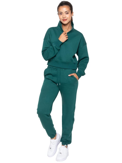 Enzo | Womens Hälfte Zip Sweatshirt - Waldgrün - Image 4