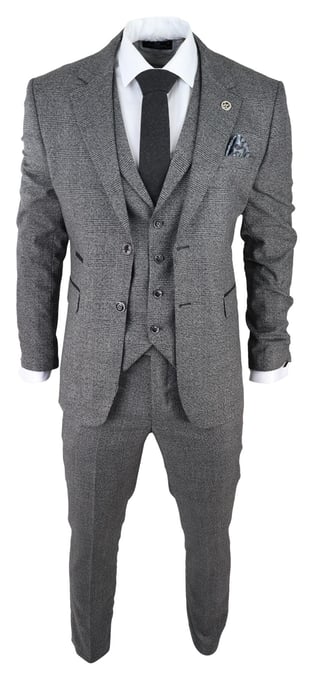Herren Graues 3-Teiliges Anzugset Prince of Wales Karomuster Klassischer Taillierter Hochzeitsanzug - Image 2