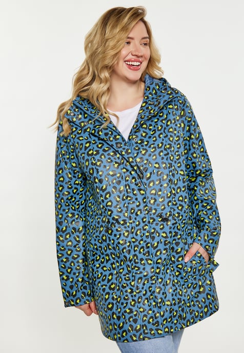 Schmuddelwedda Regenjacke in großen Größen Damen Stahlblau Limette Leo - Image 3