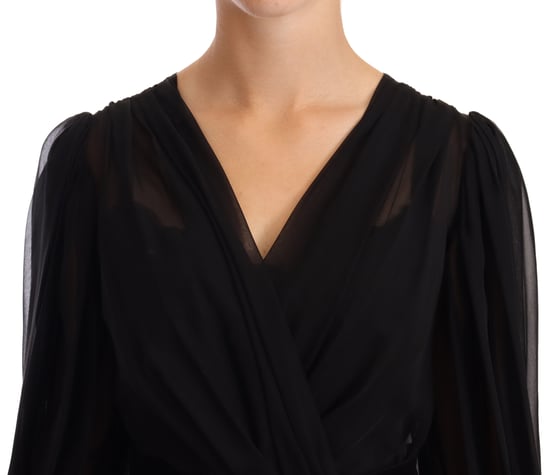 Dolce & Gabbana Damen schwarzes Mesh Falten Mini-Seiden-Stretchkleid - Image 4