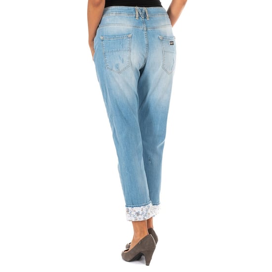 Long denim pants with straight hem cut 10DBF0667 woman