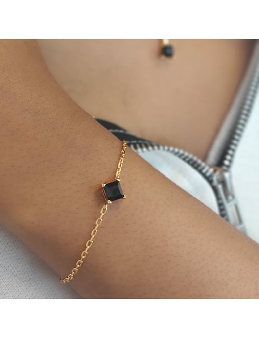 Einfaches quadratisches Handschellen-Set - Gold und schwarzes Kristall - Image 4
