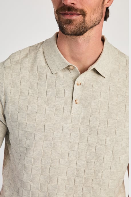Beige Cotton Short Sleeve Button-Up Polo Shirt