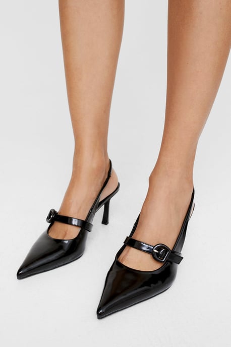 Faux Leather Sling Back Pointed Court Heels