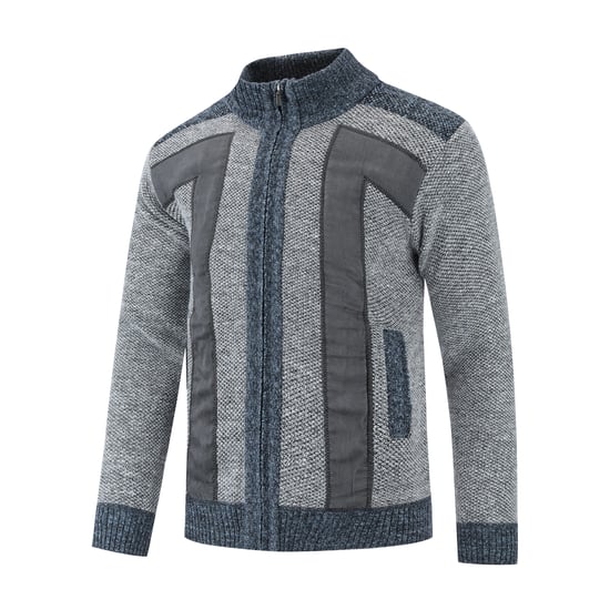 Men's Cardigan with Zip Stand-Up Collar Cardigan Chunky Knit Lined Jumper for Winter Light Gray