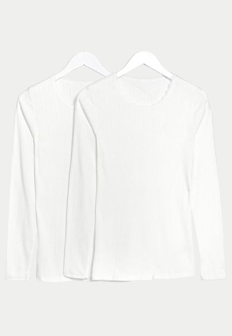M&S Womens 2er-Pack Thermal Pointelle Long Sleeve Tops in Weiß - Image 1