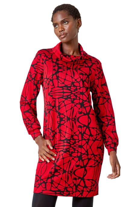 Abstract Cowl Neck Pocket Shift Dress - Image 1