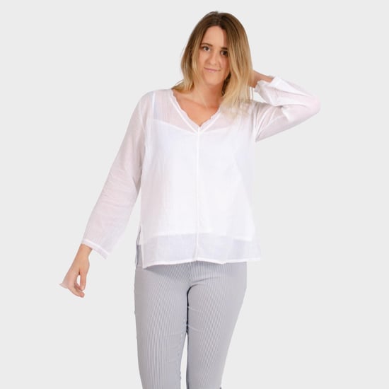 Gauze Frayed V Neck Top - Image 3