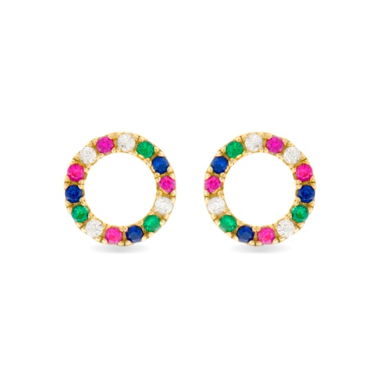 Luxenter Sterling Silber 925 Ohrringe mit Multicolor Zirkonia in 18K Gelbgold - Machi - Image 1