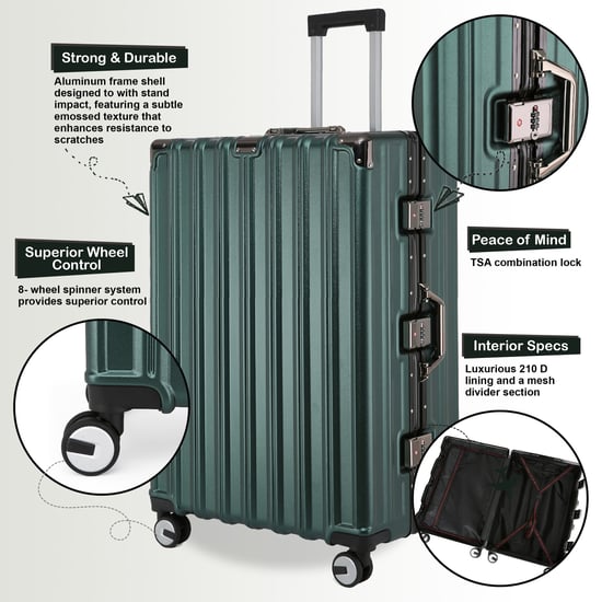 Hardshell Green Suitcase Set Robust 8 Wheel Luggage Cabin Case Bag