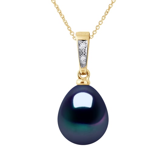 DIADEMA - Pendant - Diamonds - Real Freshwater Pearls - Black - Yellow Gold