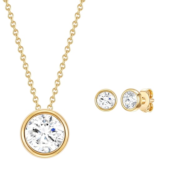 Set (necklace + stud earring) sterling silver yellow gold embellished with swarovski crystals® white Rafaela Donata - Image 1