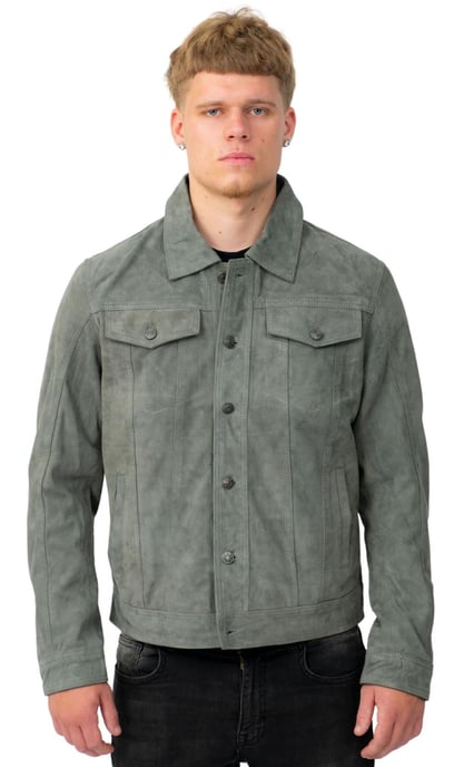Mens Goat Suede Leather Jeans Jacket-Adelaide