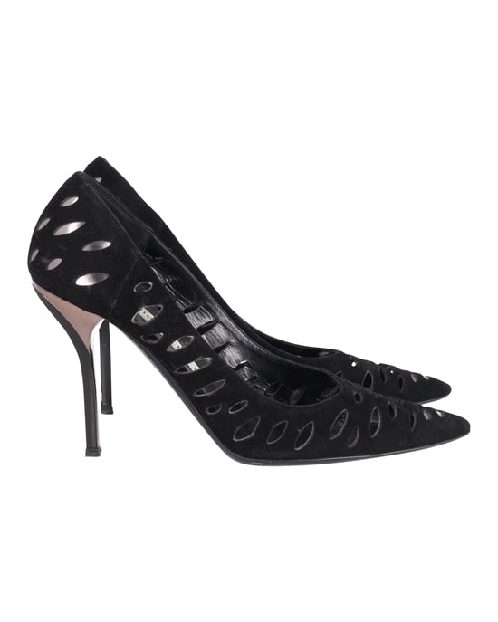 Jimmy Choo Lasercut Romy Pumps Schwarzes Wildleder - Image 1