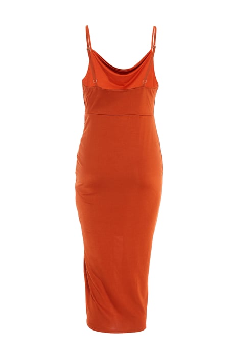 Rust Ruched Bodycon Midi Dress
