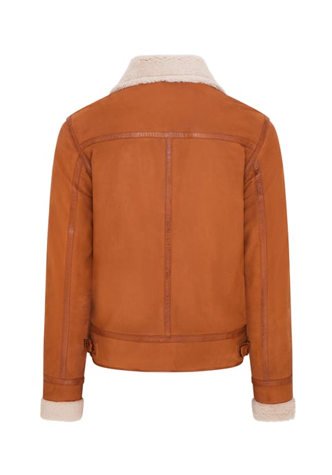 Mens Tan Real Sheep Suede Bomber Aviator Jacket - Sandnes