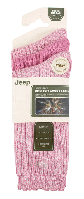 Frauen Bamboo Boot Socken | Jeep | Cute Ribbed Scalloped Ankle Socks für Damen, Anti Blister Knit gepolsterte Socken - Cerise / Creme - Image 2