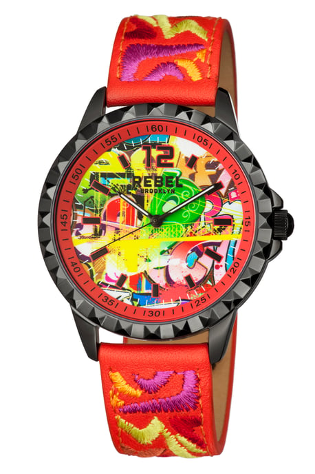 Rebel Womens Dumbo Coral Dial Leather Watch