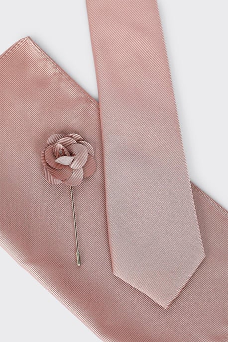 Wedding Plain Tie Set With Matching Lapel Pin - Image 4