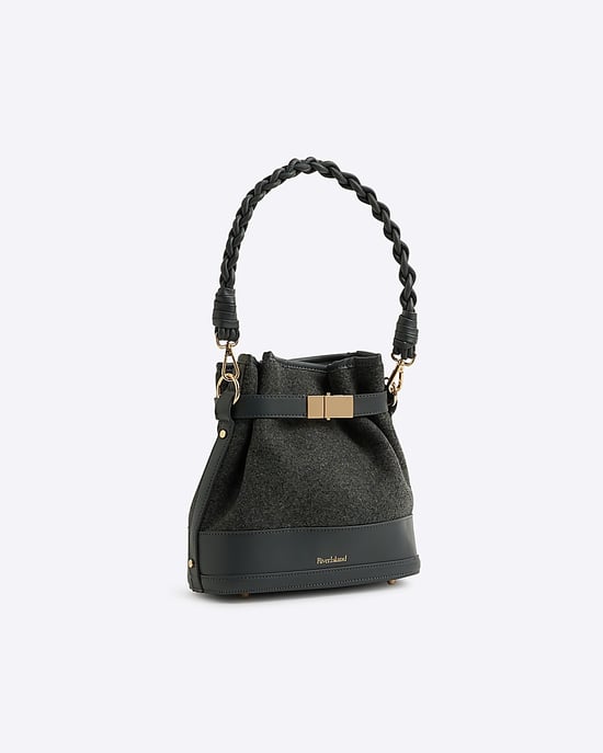 River Island Womens Bucket Bag Grey Faux Wool