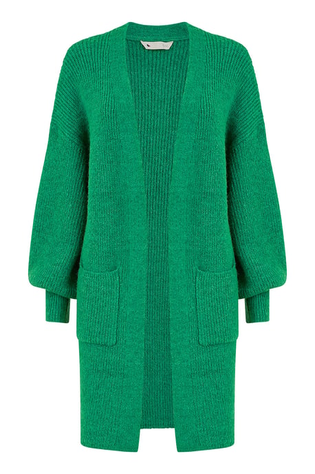 Yumi Green Knitted Long Cardigan With Pocket