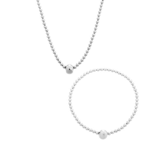 Orphelia 'Faye' Women's 925 Sterling Silver Set: Bracelet + Necklace - Silver SET-7157
