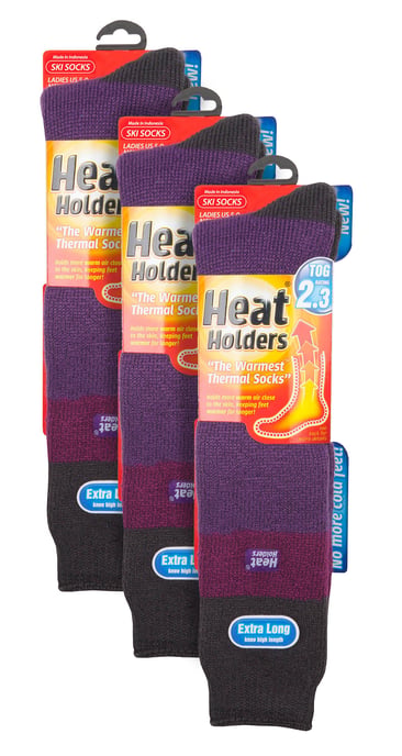 Wärmehalter - 3er-Pack Ladies Thermal Knee High Ski Socks | WoMens Thick Winter 2.3 TOG Long Skiing Socks - Purple / Charcoal - Image 2