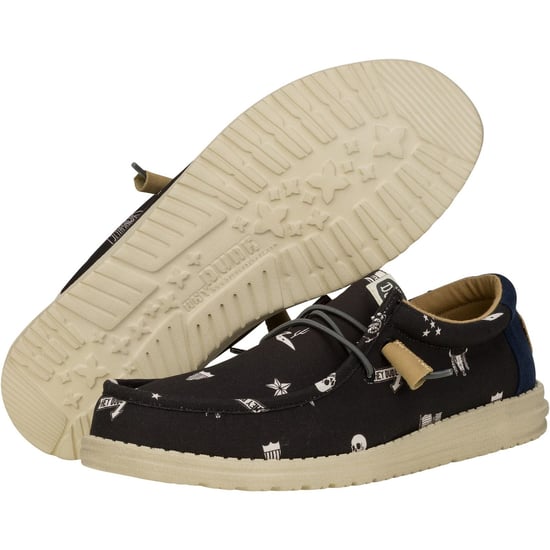 HEYDUDE Wally Stars n Skulls 100% Baumwolle Herren Schwarz Bootsschuhe - Image 3