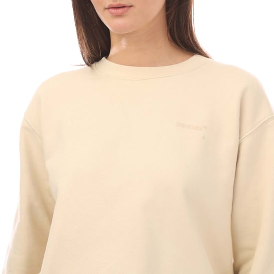 Women's Off White Diagonal Regular Crewneck Sweatshirt in Beige